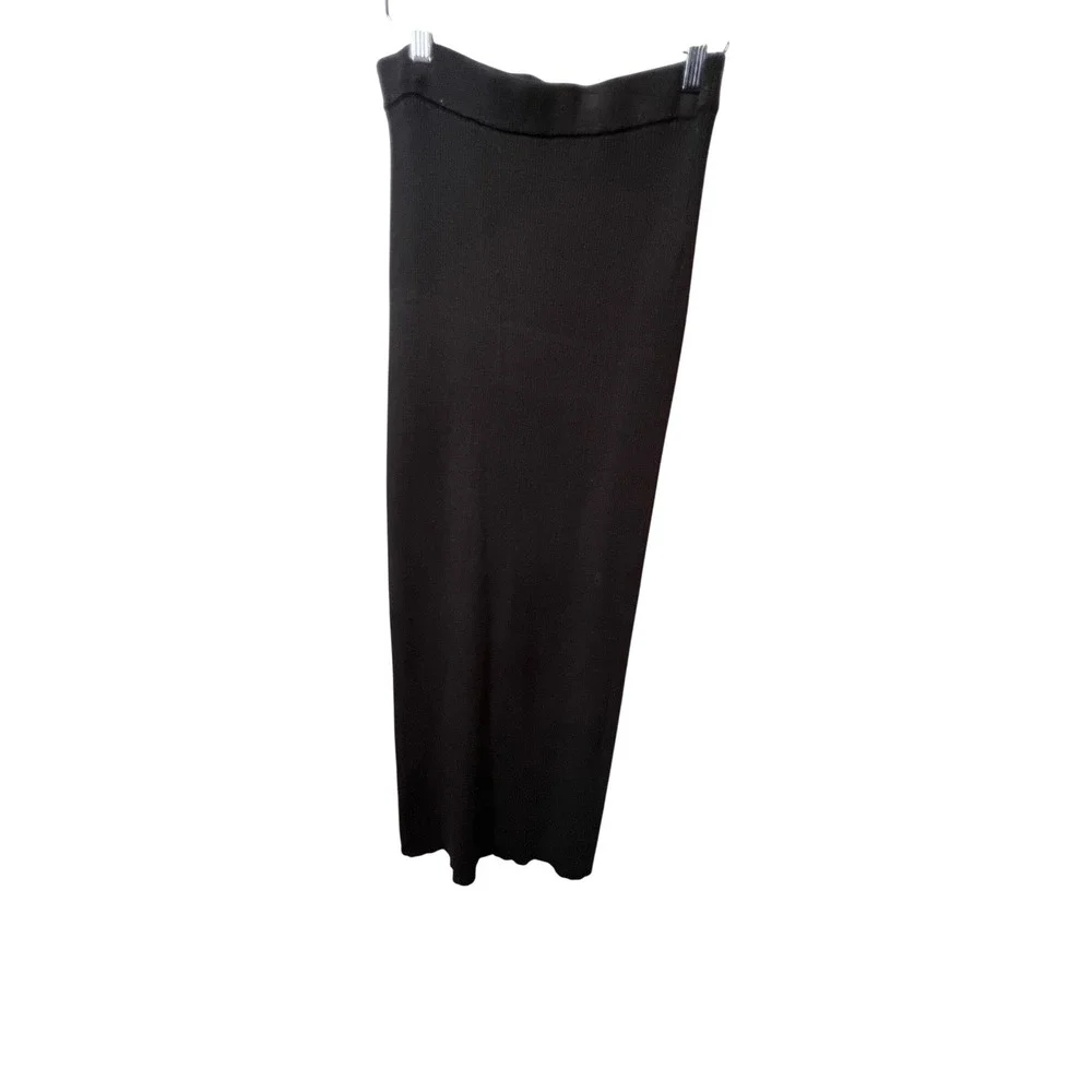 Olive + Oak Ribbed Knit Maxi Skirt High Waist‎ Slit Black Women's M